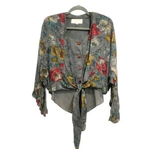 Vintage 90’s - Platinum - Layered Floral Blouse Tie Front Shirt - Size Medi Top